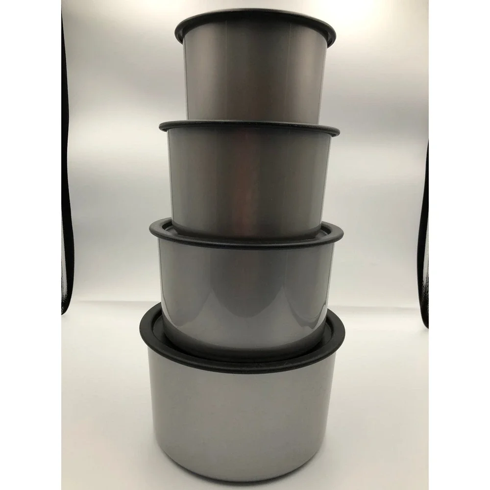 Vtg 80s Tupperware One Touch Silver Gray Canister Set (4) Nesting 2707-2710 Lids